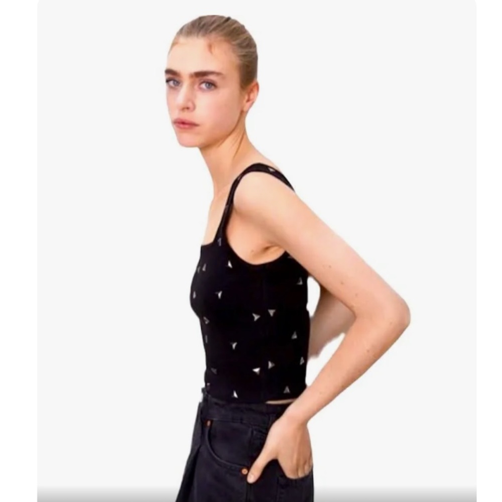 Zara Studded Ribbed Crop Tank Top. Size S
